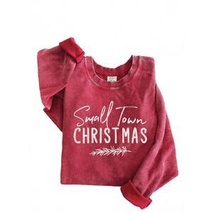 NEW OAT COLLECTIVE women's small town christmas thermal vintage sweatshirt in wa